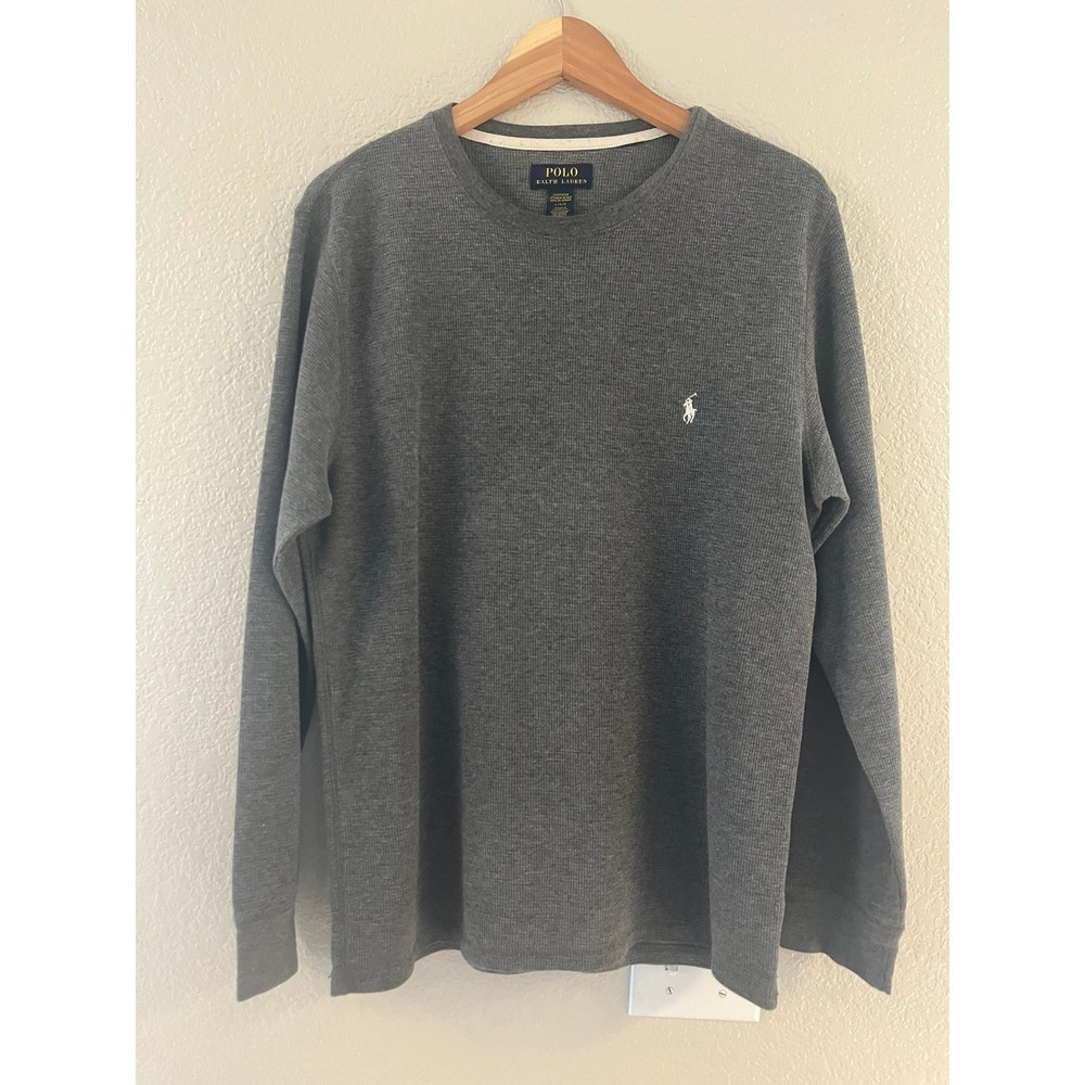 Polo‎ Ralph Lauren Mens Gray Waffle Knit Thermal Long Sleeve Shirt Crewneck L